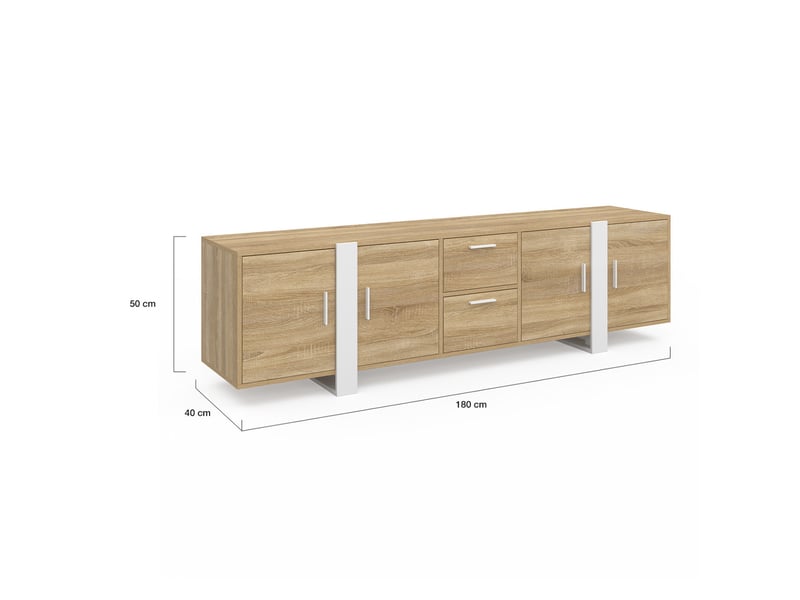 Meuble tv 180 cm phoenix 4 portes + 2 tiroirs bois et blanc  - Conforama F
