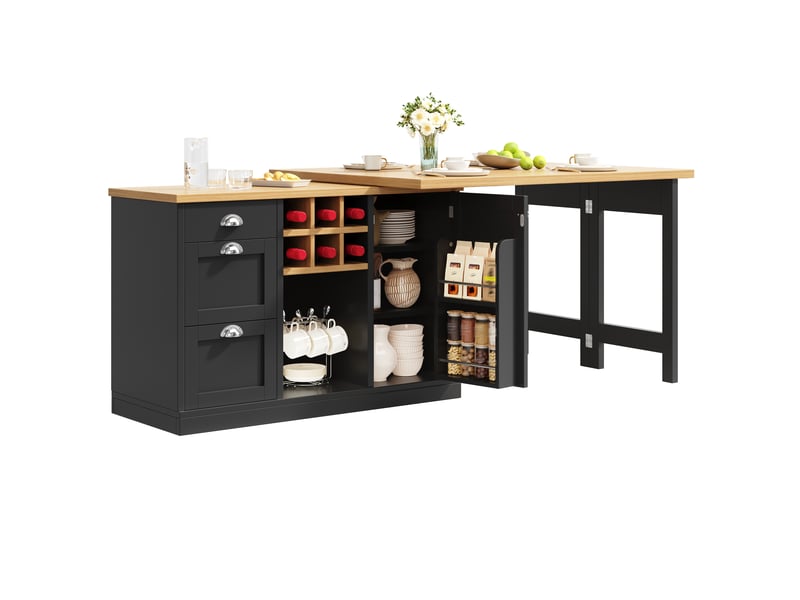  Îlot de cuisine extensible 120-197 cm pivotant 360° avec tiroir mdf noir N620ZG260511S - Conforama A