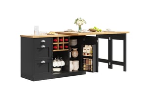 Îlot de cuisine extensible 120-197 cm pivotant 360° avec tiroir mdf noir
