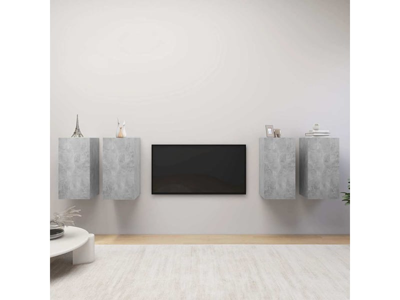  Lot de 4 meuble tv bas salon gris béton 30,5x30x60 cm bois d'ingénierie  - Conforama B