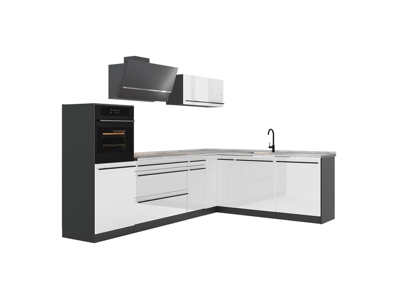  Vicco cuisine en angle, blanc haute brillanceanthracite, 287 x cm plan de travail marbre  - Conforama A