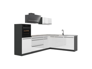Vicco cuisine en angle, blanc haute brillanceanthracite, 287 x cm plan de travail marbre