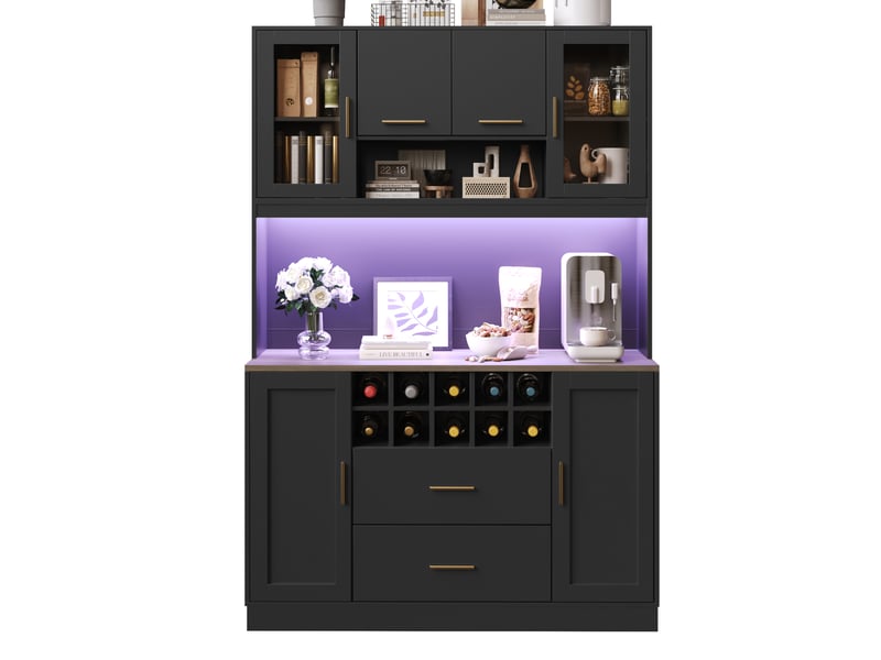  Buffet de cuisine 6 portes 2 tiroirs - 120 cm noir led mdf buffet de cuisine noir - Conforama A