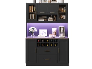 Buffet de cuisine 6 portes 2 tiroirs - 120 cm noir led mdf