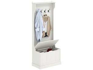 Porte-manteau avec banc de rangement pour chaussures, 4 crochets, style moderne, 71,5 x 39,5 x 170 cm, blanc