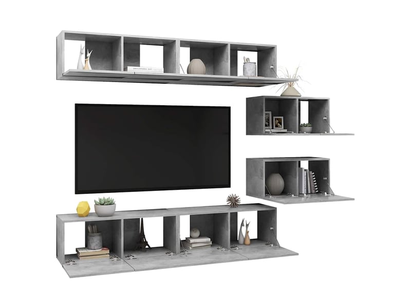  Ensemble de meubles tv 6 pcs gris béton bois d'ingénierie shl11727  - Conforama C