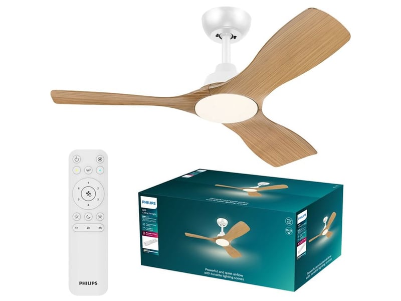 Philips olas 30 ventilateur plafond 106 cm blanc avec eclairage led 24 w et telecommande rf 929004750501 - Conforama A