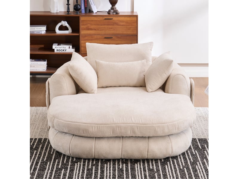  Chaiselongue 1 place 184,5 x 145 x 76,5 cm – blanc – assise profonde en chenille et coussins inclus  - Conforama B