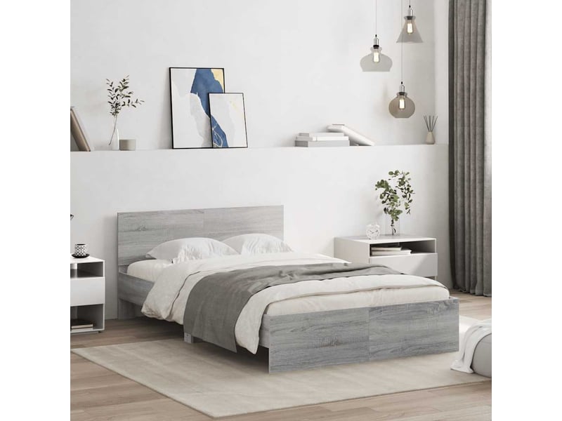  Lit double- lit adulte -  cadre de lit avec tête de lit et led sonoma gris 120x200 cm  - Conforama C