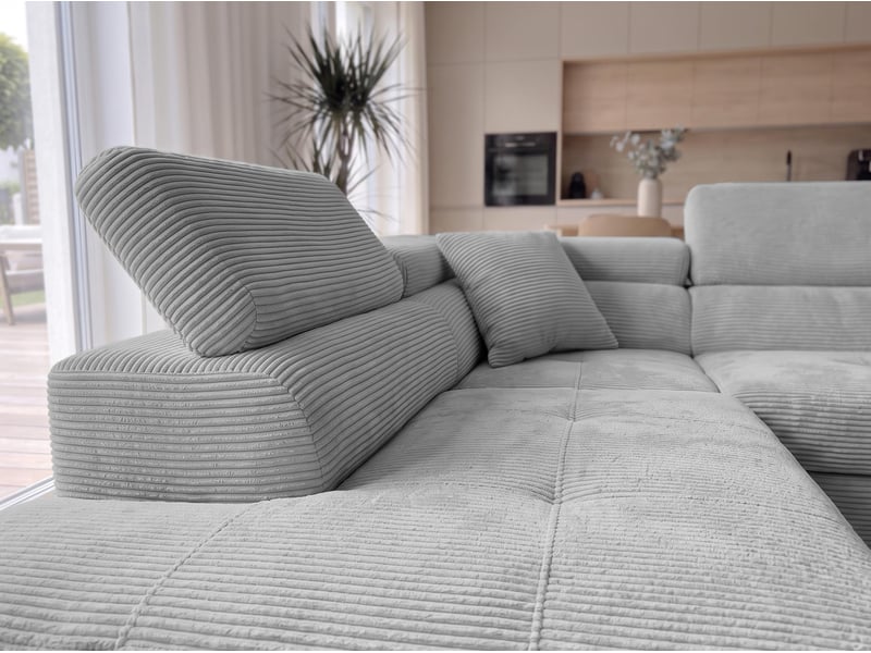  Canapé convertible 276 cm avec coffre et têtières – gris clair Konak - Conforama D