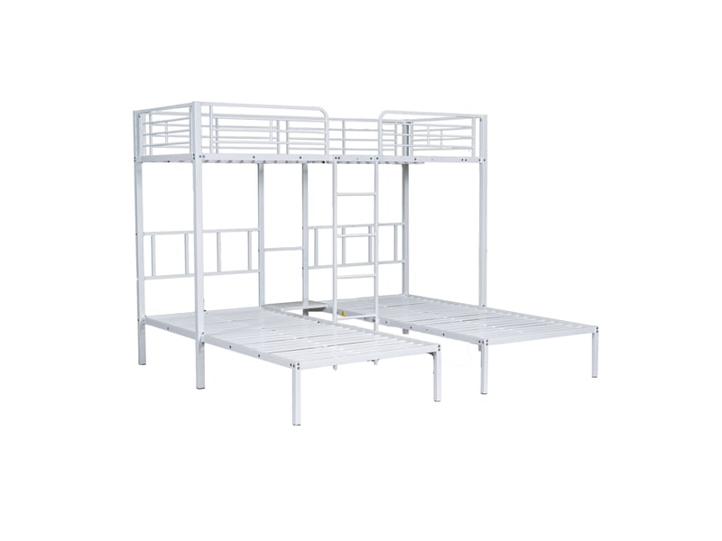  Lit superposé enfant 3 places 90x200 cm – blanc – métal, échelle, tablette et barrières de sécurité, sans matelas  - Conforama D