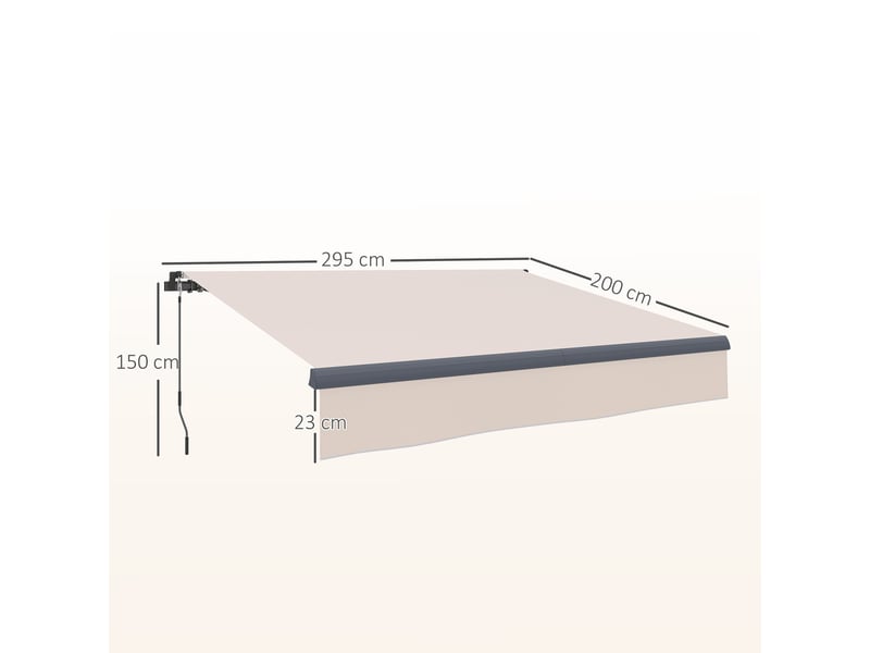  Store banne de jardin rétractable manuel à manivelle, protection uv, structure en métal et aluminium, 295 x 200 cm, couleur crème  - Conforama E