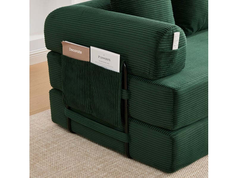 Canapé modulaire 3 places 200x94x67 cm – vert émeraude – 3 coussins, poches latérales et cadre en métal - Conforama D