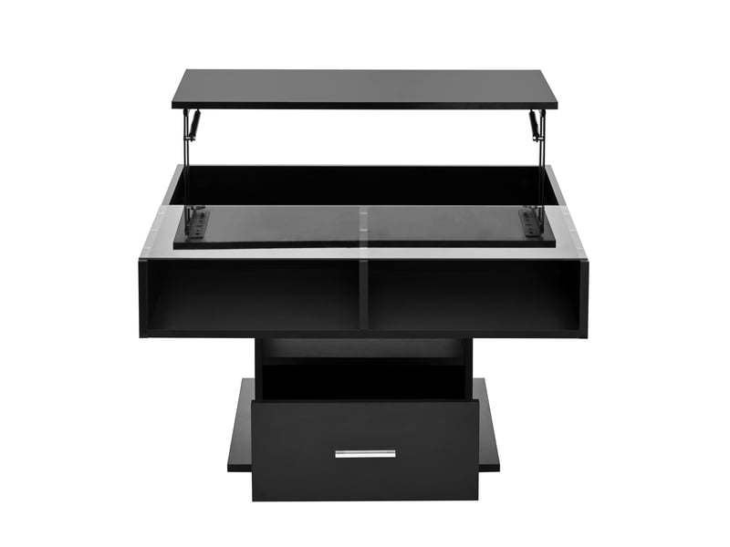  Table basse noir, rangement, éclairage led, gestion des câbles, portes vitrées, étagères réglables - 78x78x45cm - salon  - Conforama C