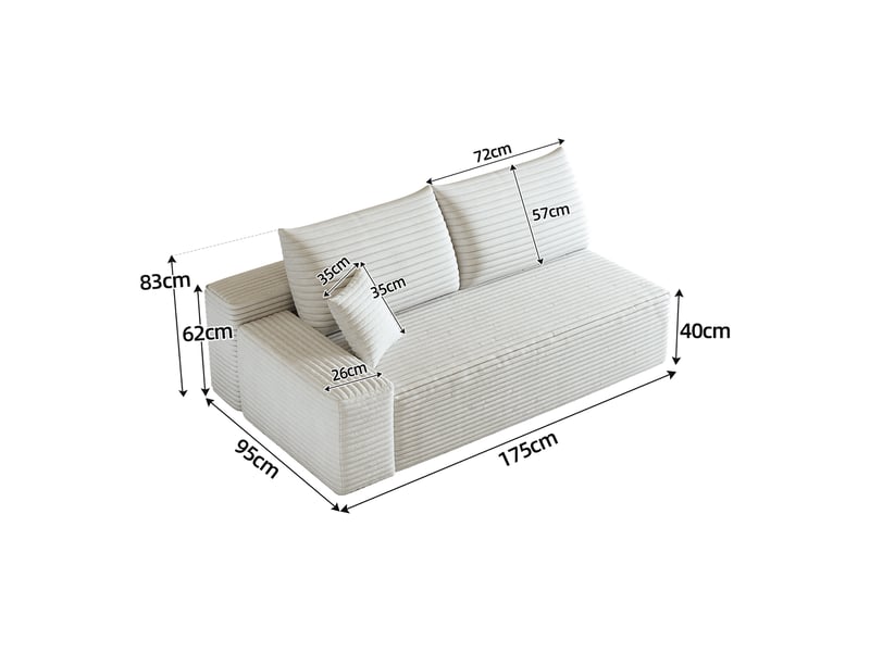  Canapé 2 places blanc compact, canapé moderne accoudoir gauche pour petit salon, 175x95x83cm  - Conforama W