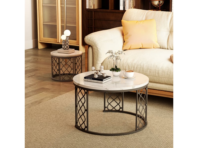  Lot de 2 tables basses gigognes avec plateaux effet marbre  - Conforama D