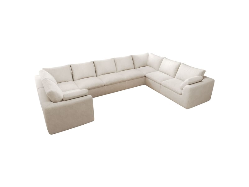  Canapé 375 x 245 cm 8 places forme en u mousse compressée beige et blanc emballage sous vide  - Conforama E