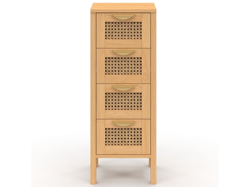 Meuble d'appoint 4 tiroirs edhen 30 cm chiffonnier bois et cannage pour entrée salle de bain  - Conforama D