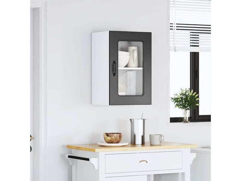  Meuble de rangement, armoire murale de cuisine avec porte en verre kalmar noir shl4287  - Conforama C