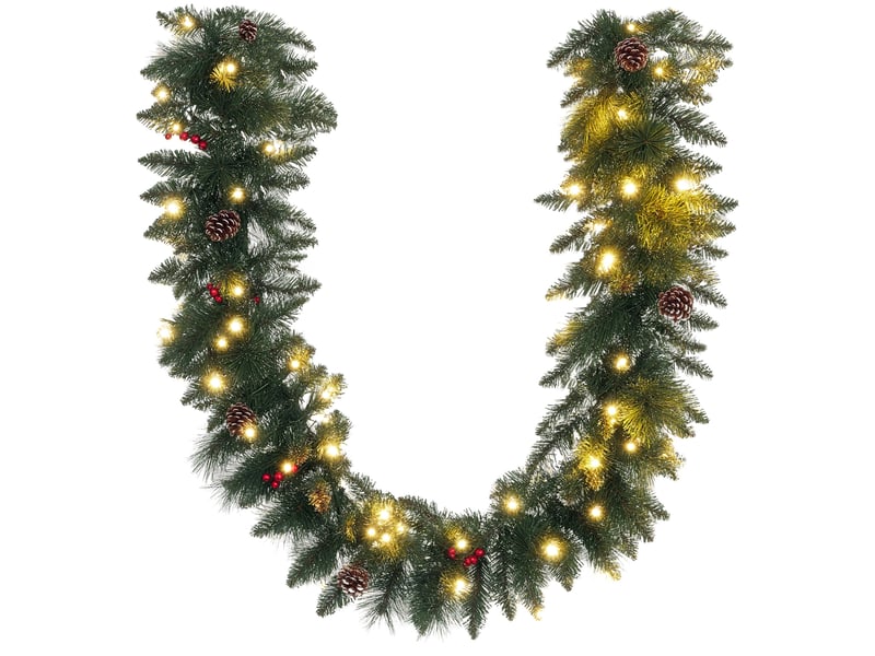  Guirlande de noël artificielle lumineuse de 1,8 m avec pommes de pin, grappes de baies, 50 lumières led et minuterie  - Conforama A