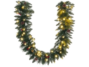 Guirlande de noël artificielle lumineuse de 1,8 m avec pommes de pin, grappes de baies, 50 lumières led et minuterie