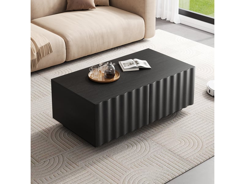  Table basse moderne avec 2 tiroirs de rangement motif vague meuble de salon minimaliste en mdf  - Conforama E