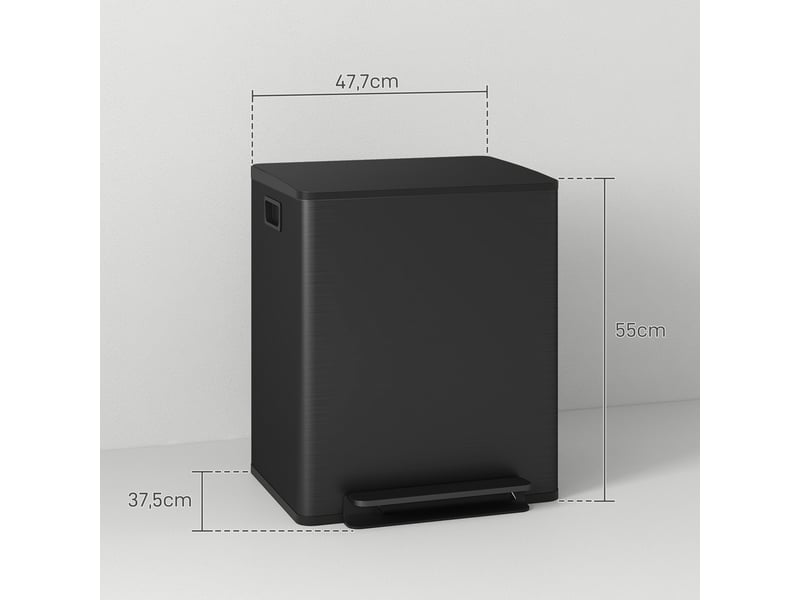  Poubelle à pédale 2x25 l 47,7x37,5x56 cm avec couvercle noire  - Conforama E