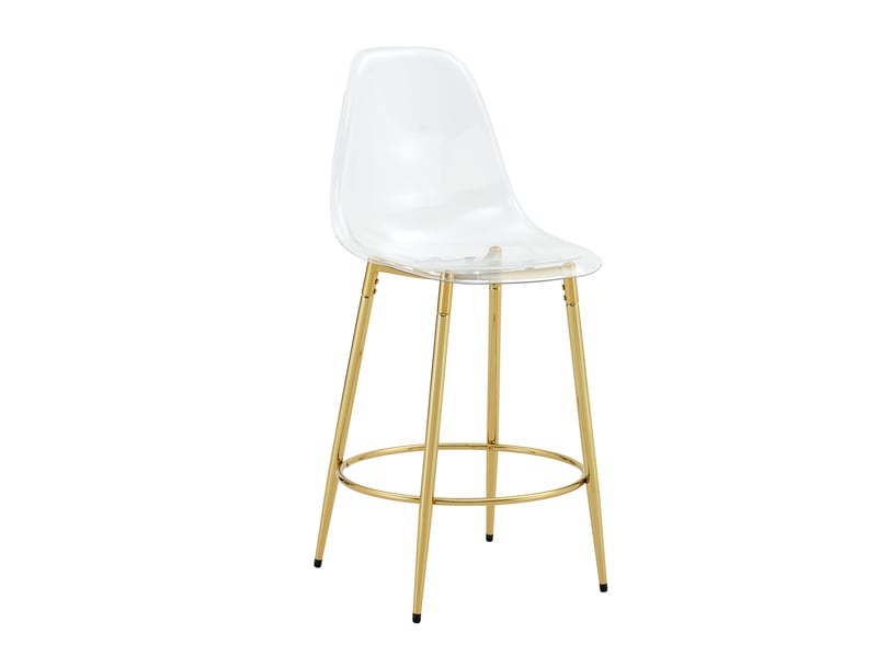  Ensemble bar table ronde en verre 89 cm et 4 tabourets transparents dorés, idéal pour cuisine ouverte  - Conforama A