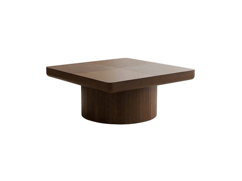  Table basse carrée 78 cm en bois et mdf avec plateau plaqué bois et base cylindrique pour salon coloris noyer  - Conforama A