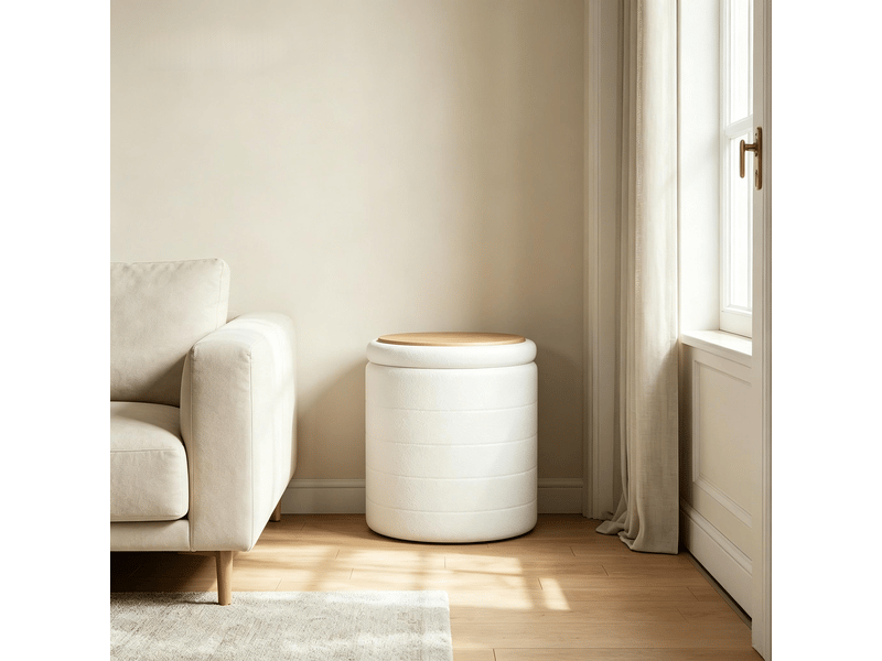  Fauteuil rond avec rangement caché, pouf multifonction et siège d’appoint rembourré  - Conforama D