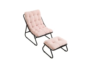 Fauteuil de jardin avec repose-pieds,65x78x86 cm,avec coussin,acier,noir et rose