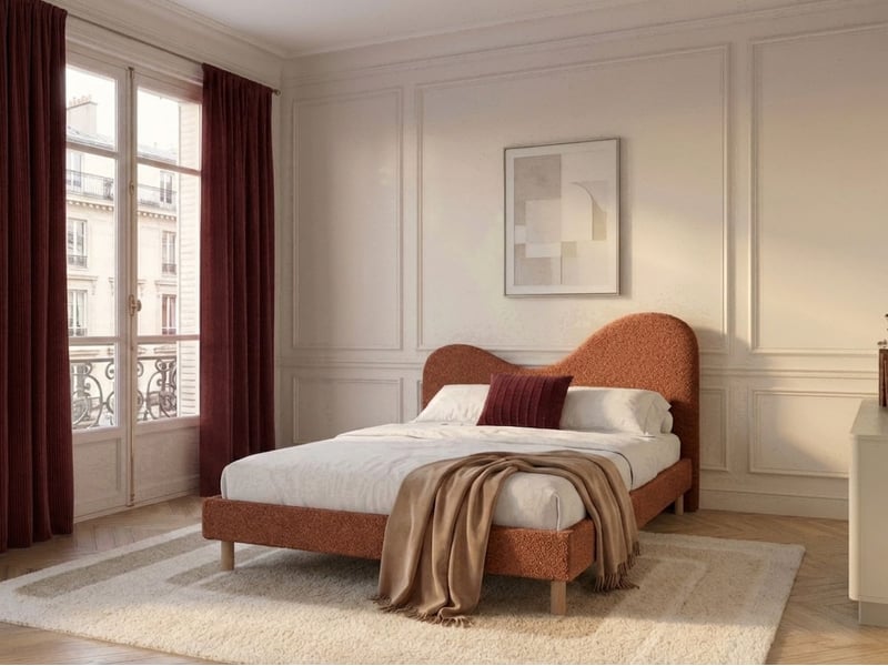  Bobochic lit celina tissu bouclette avec lattes massives orange 140x190 CELINA - Conforama C
