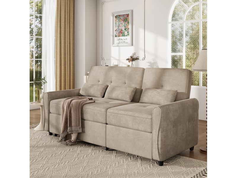 Canapé-lit 3 places tcqpz convertible 3 en 1 176 x 148 x 83 cm dossier réglable tissu chenille marron  - Conforama D