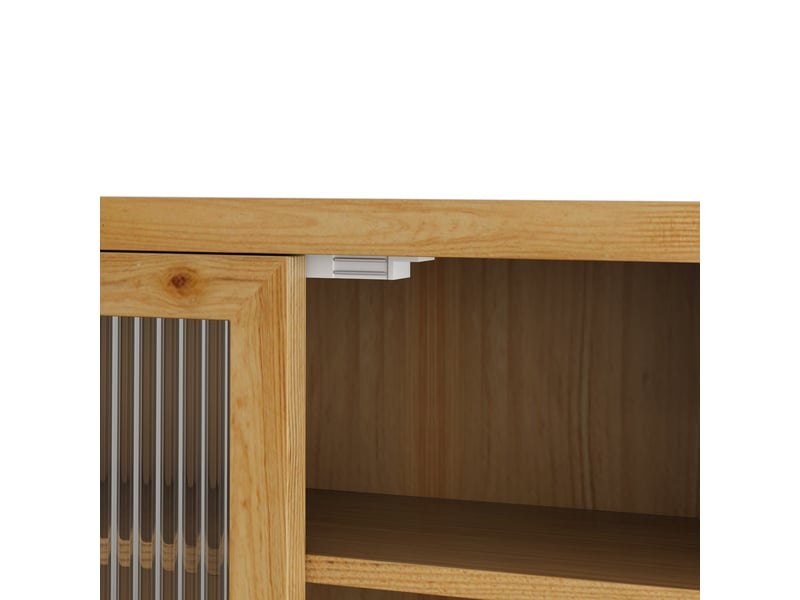  Meuble haut cuisine 63x18x60cm, armoire de rangement avec 2 portes en verre trempé, bois, couleur naturel  - Conforama E