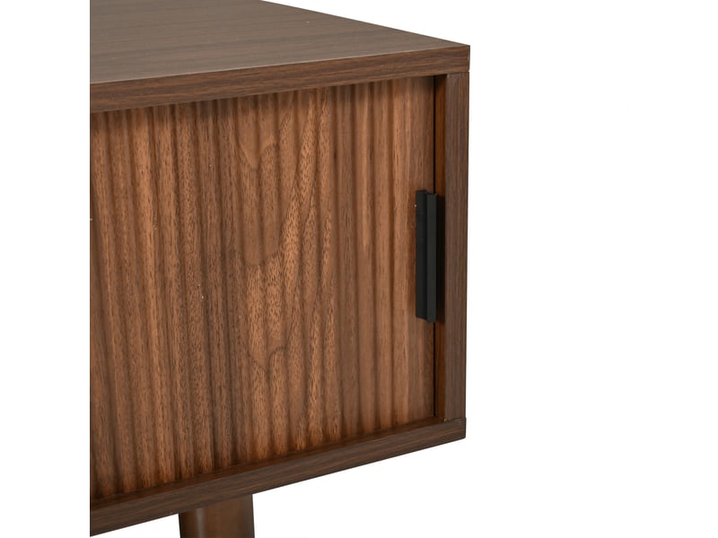  Table basse 100 x 50 x 35 cm avec 2 portes coulissantes et rangement, mdf et panneaux de particules, pieds en bois, coloris noyer  - Conforama E