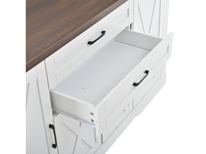  Buffet moderne blanc avec 4 portes, 2 tiroirs, grand plateau, meuble de rangement cuisine 160x39x81,5 cm  - Conforama D