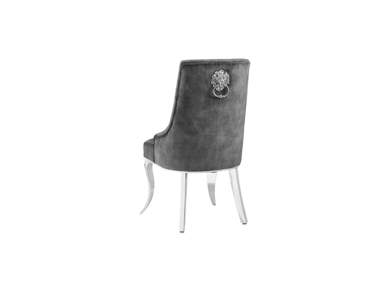  Lot de 2 chaises baroques velena en velours gris capitonné avec pieds argentés  - Conforama D