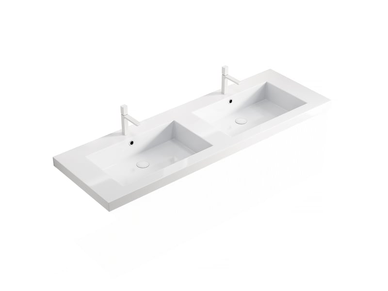  Double vasque à encastrer avec cuves en résine blanche, sans meuble ni robinetterie, pour salle de bain 140 × 46 × 5 cm  - Conforama A