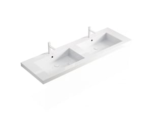 Double vasque à encastrer avec cuves en résine blanche, sans meuble ni robinetterie, pour salle de bain 140 × 46 × 5 cm