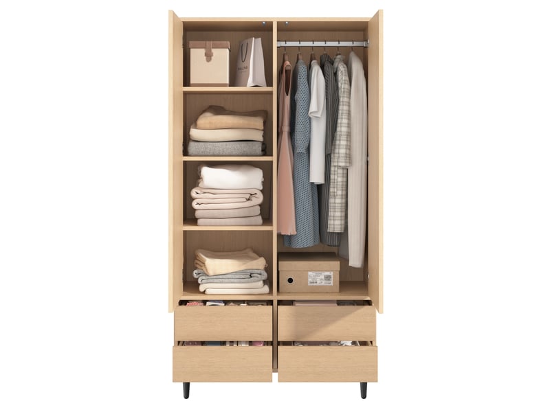  Armoire penderie 90 x 45 x 200 cm couleur bois, mdf acier miroir, 2 portes avec 4 tiroirs  - Conforama A