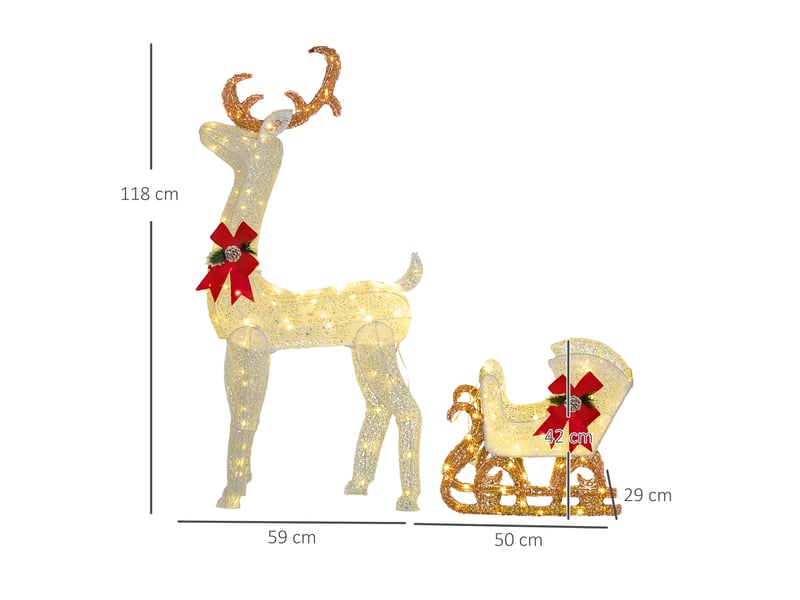  Renne et traîneau lumineux de noël avec 170 led blanc chaud, décoration de noël pour intérieur et extérieur, 50x29x42cm  - Conforama E