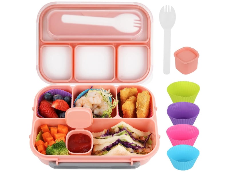  Coffret bento 7 pièces pour adultes et enfants, boîte à lunch à 4 compartiments, ustensiles, pot à sauce, caissettes à muffins, 1300 ml - blue  - Conforama C