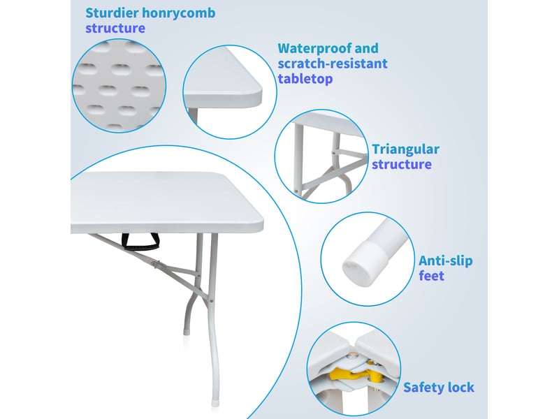  Table de jardin bistrot pliante avec piètement triangulaire et plateau renforcé, pour extérieur et intérieur, blanc  - Conforama E
