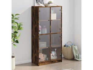 Buffet haut - bahut - meuble de rangement avec portes chêne fumé 68x37x142 cm bois ingénierie