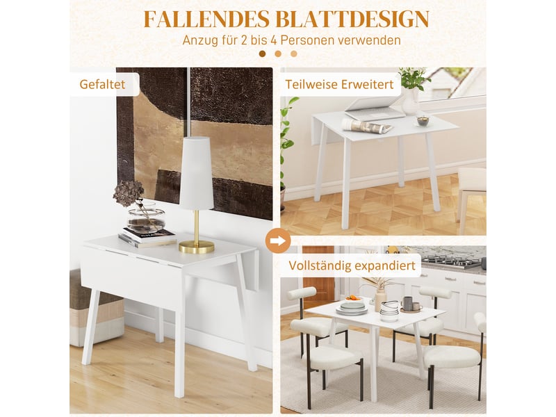  Table de salle à manger pliante pour 2 à 4 personnes avec deux battants, en bois, pour cuisine et petits espaces, blanc  - Conforama E