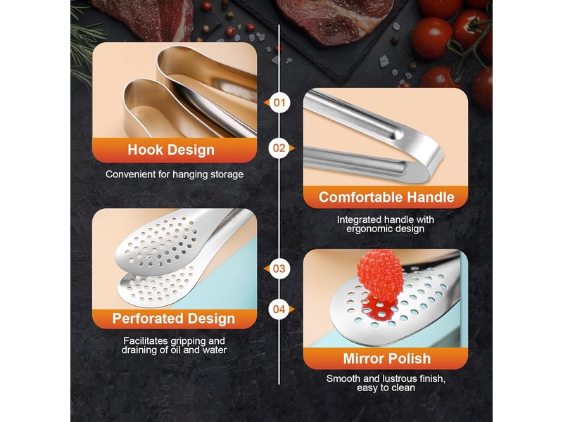 5 pince à nourriture, pince de service ergonomique en acier inoxydable pour salade glaçons aliments pain et barbecue, bbq cuisine buffet hôtel,23cm NO Commercial reference - Conforama E