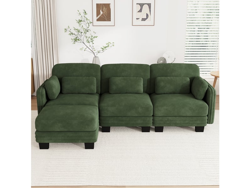  Canapé d'angle modulable 3 places 253x143x88 cm en chenille verte  - Conforama B