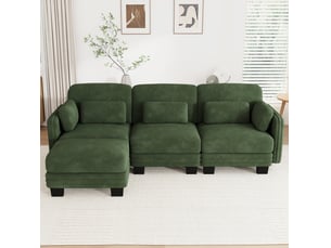 Canapé d'angle compressé réversible fixe MODFU  3 places Tissu vert