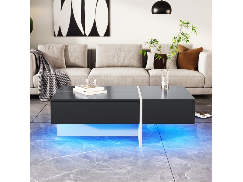  Table basse avec 3 tiroirs, led contrôlée par application, finition brillante, pour salon, 100 × 50 × 34,5 cm  - Conforama B