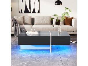 Table basse avec 3 tiroirs, led contrôlée par application, finition brillante, pour salon, 100 × 50 × 34,5 cm